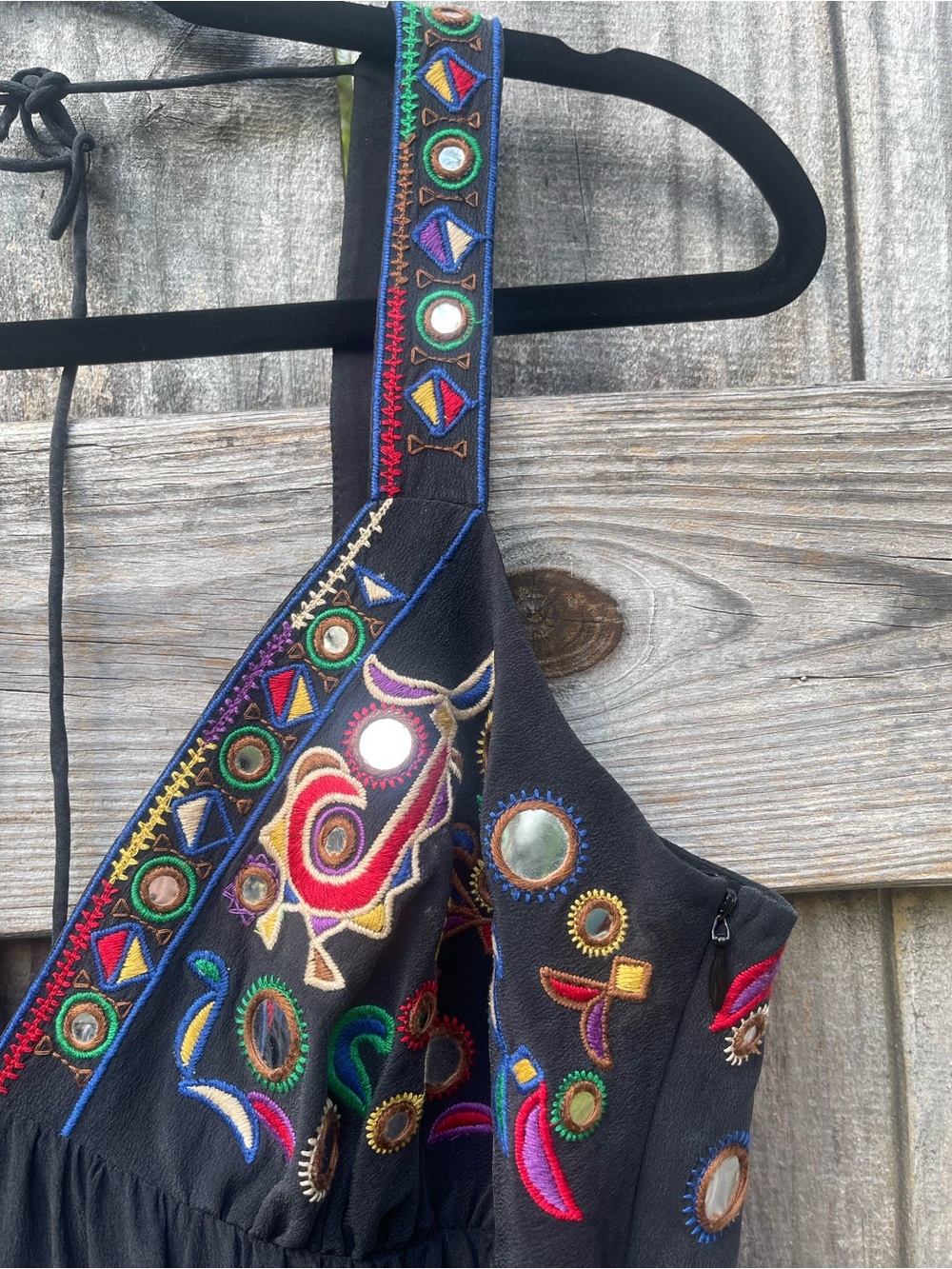 Tibi Black Silk Dress with Embroidered Multicolor Accents Sz 10 - Picture 3 of 16